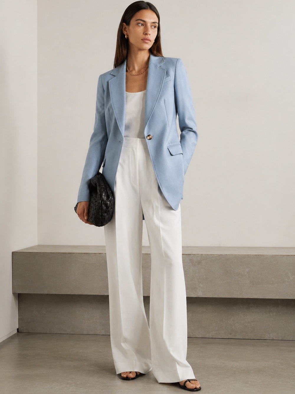 Iris & Ink Sky Blue Single-Button Twill Blazer size 10